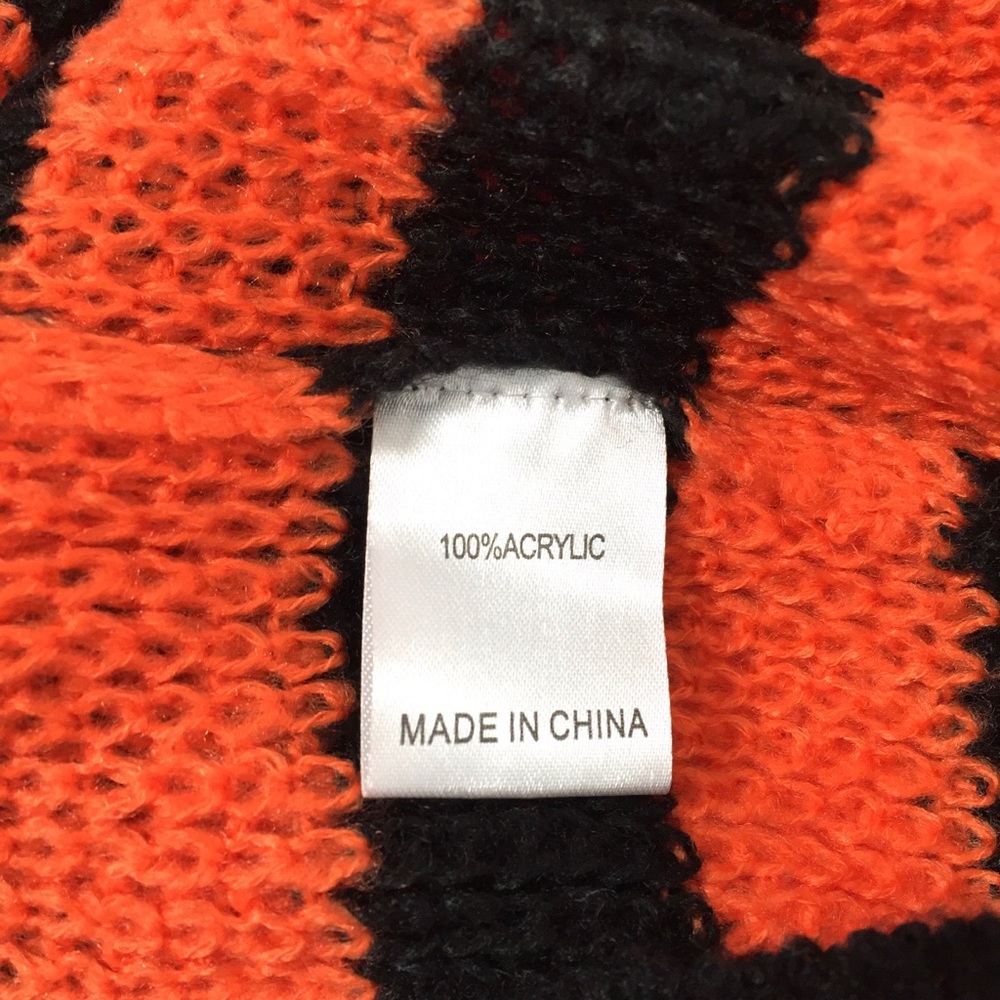 SEEK The Label Black + Orange Striped Crochet Yarn Knit Oversized Sweater XS - Picture 4 of 4